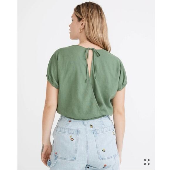 Madewell Linen-Blend Michele Bubble Top in Fern Gully NWT - Size XS - Picture 3 of 8